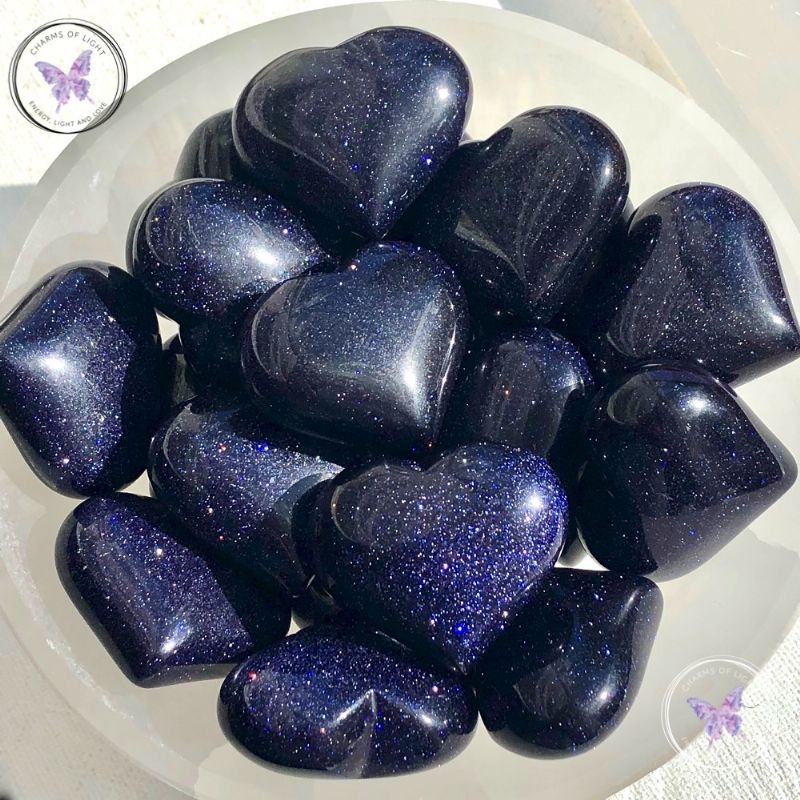 Blue Goldstone Heart 40mm
